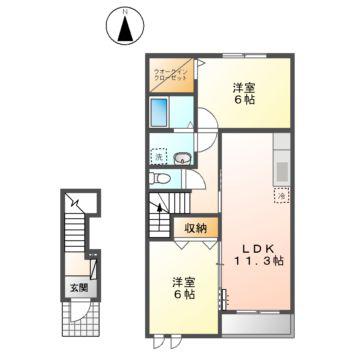 メデリスI(2LDK/2階)の間取り写真