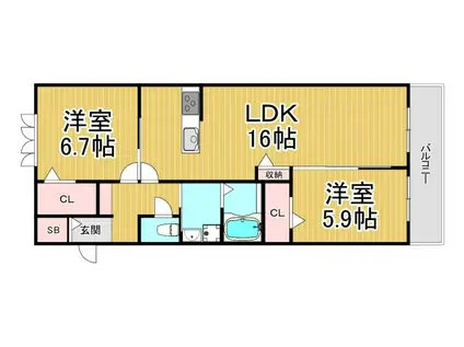 WELL HAPPY(2LDK/2階)の間取り写真