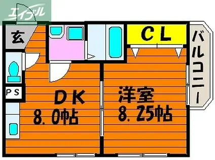 アーバンテラス北方(1DK/2階)の間取り写真