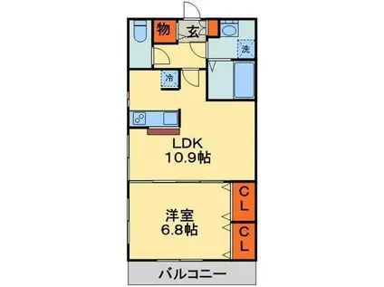 オリエンタルコート千葉中央Ⅱ(1LDK/1階)の間取り写真