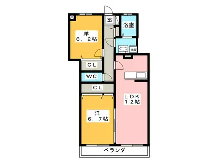 クレベールII(2LDK/3階)の間取り写真