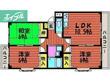 セゾン21 B棟(3LDK/2階)の間取り写真