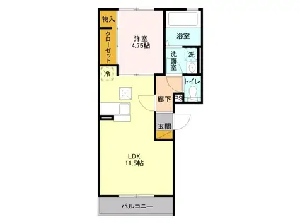 メゾンドソレーユヒグチ(1LDK/1階)の間取り写真