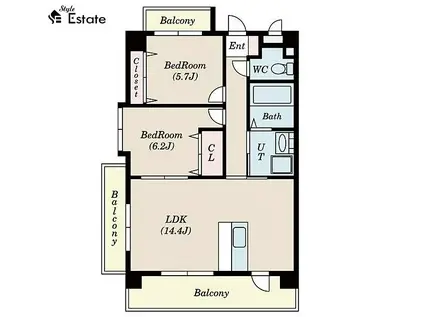 S-FORT西郊通(2LDK/6階)の間取り写真