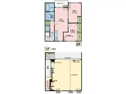 ガレージ上中野(2LDK/1階)の間取り写真