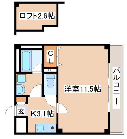 ルームズ学園北町(1K/6階)の間取り写真