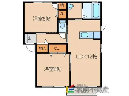 グリーンパーク大刀洗 B棟(2LDK/1階)の間取り写真