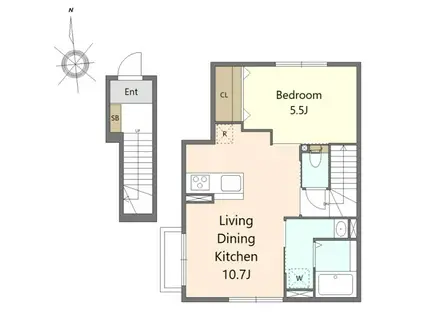 GRACE(1LDK/2階)の間取り写真