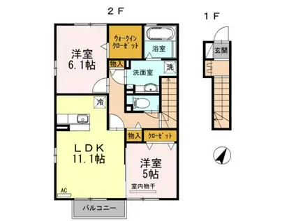 ロワール・カナB(2LDK/2階)の間取り写真