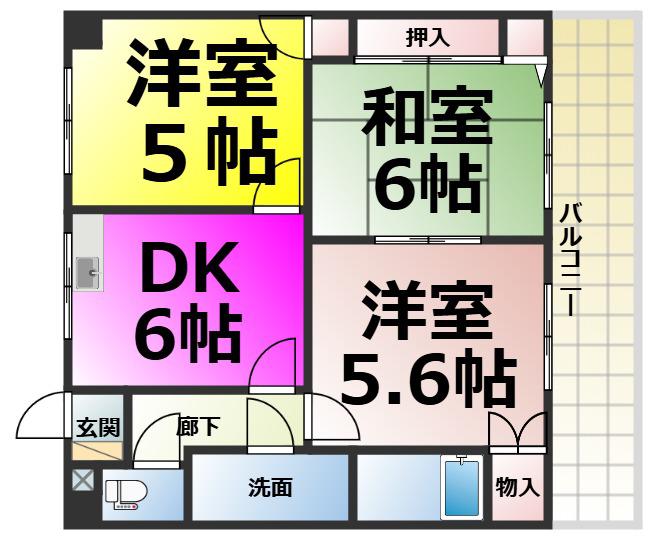 ハーモニアス元八事(3DK/7階)の間取り写真