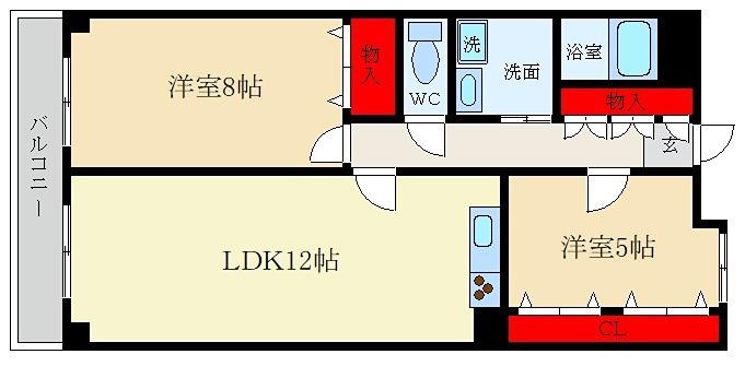 パークハイツ岡山手(2LDK/5階)の間取り写真