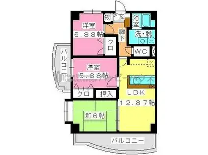 プレミール拾六町(3LDK/2階)の間取り写真