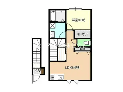 鷲崎町アパートC(1LDK/2階)の間取り写真