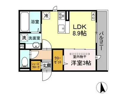 GRAND D-ROOM 島内新橋(1LDK/2階)の間取り写真