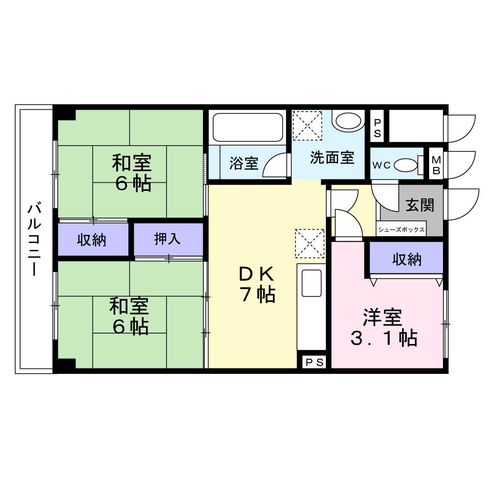 シャンボール二日町(3DK/13階)の間取り写真