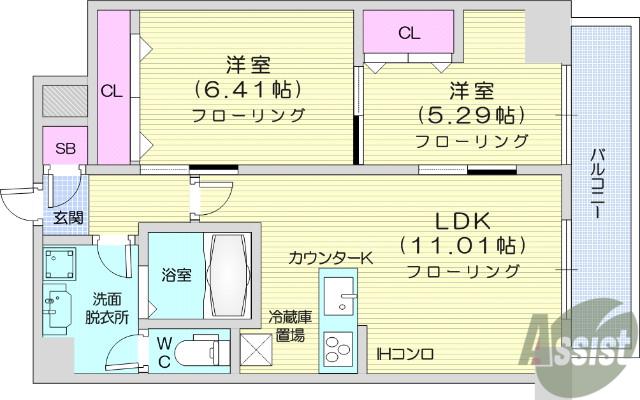 グラン・ドミール小田原山本丁(2LDK/8階)の間取り写真