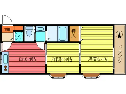 エーデルブルーメ ナンバー12(2DK/2階)の間取り写真