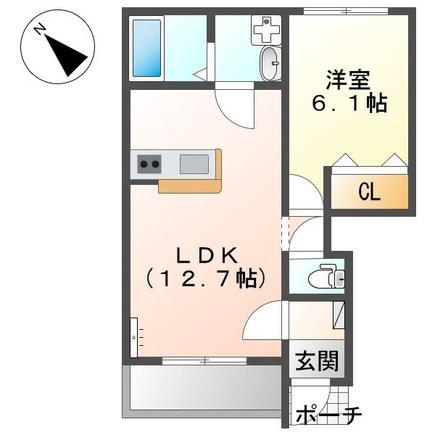 エルシオン・F(1LDK/1階)の間取り写真