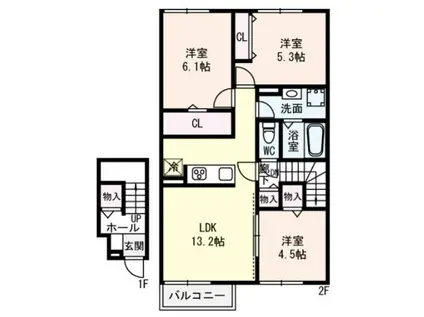 アクシスH(3LDK/2階)の間取り写真
