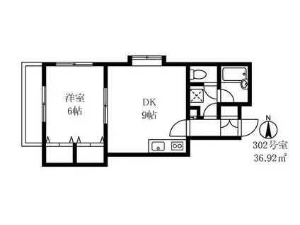 サザンヴィレッジ(1DK/3階)の間取り写真