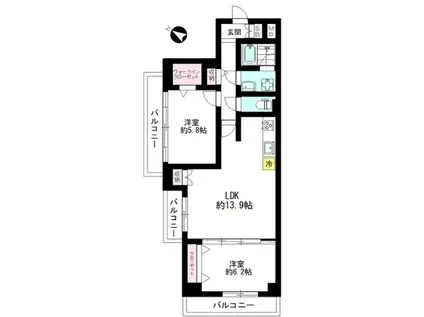 シャンボール白金(2LDK/2階)の間取り写真