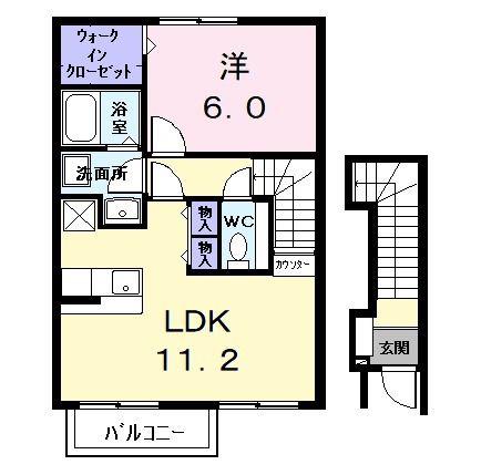 セレノデーア(1LDK/2階)の間取り写真