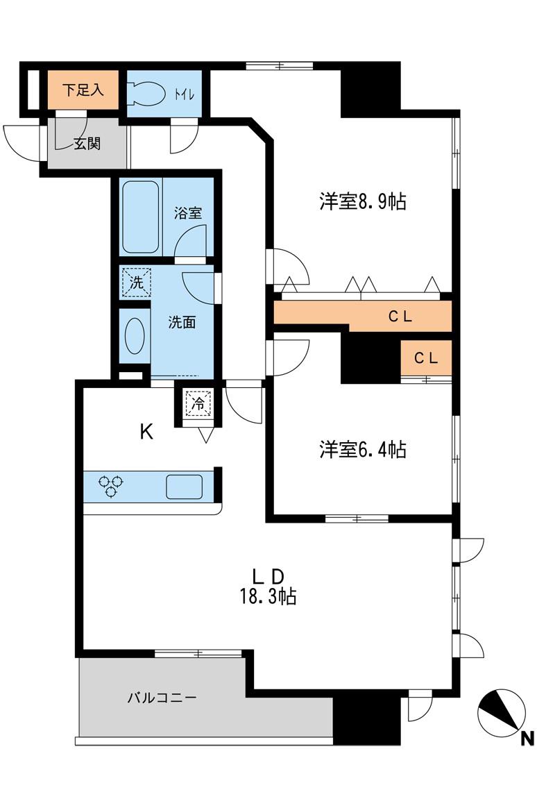 メトロタワー山下町(2LDK/16階)の間取り写真