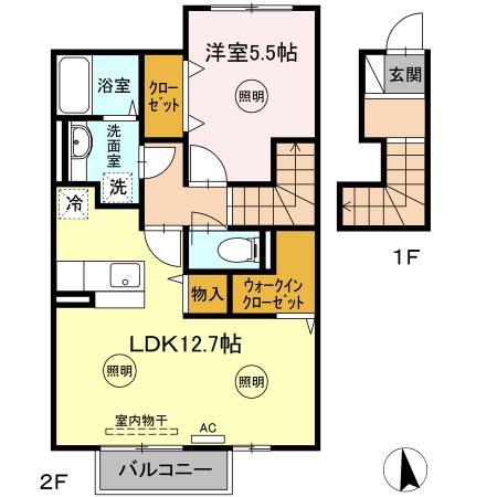 グランツ松島D(1LDK/2階)の間取り写真