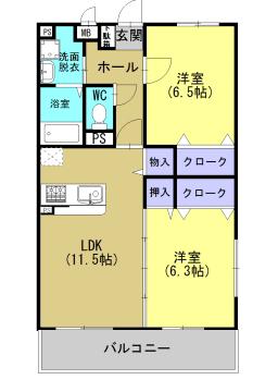 ノースビラドヌールSY(2LDK/1階)の間取り写真