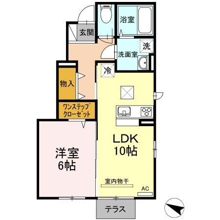 JR山陽本線 寺家駅 徒歩9分 2階建 築9年(1LDK/1階)の間取り写真