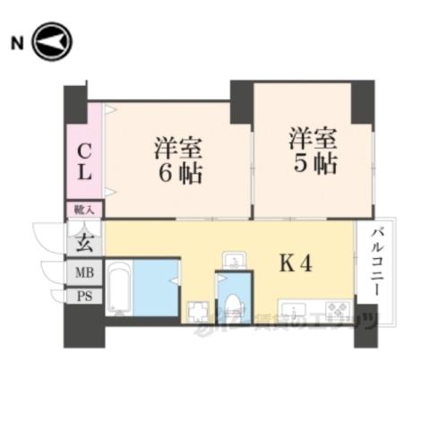 東寺ハイム(2DK/6階)の間取り写真