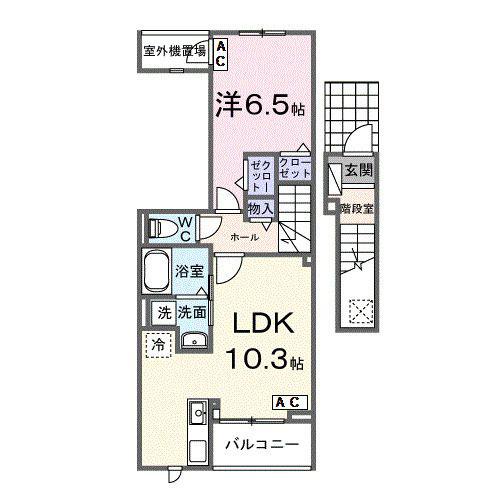 ソルジエンテ(1LDK/2階)の間取り写真