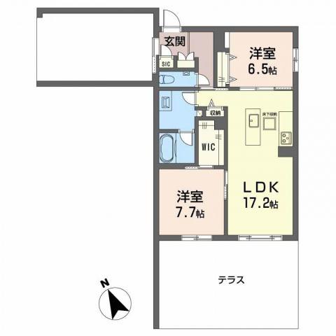 クレイエール(2LDK/1階)の間取り写真