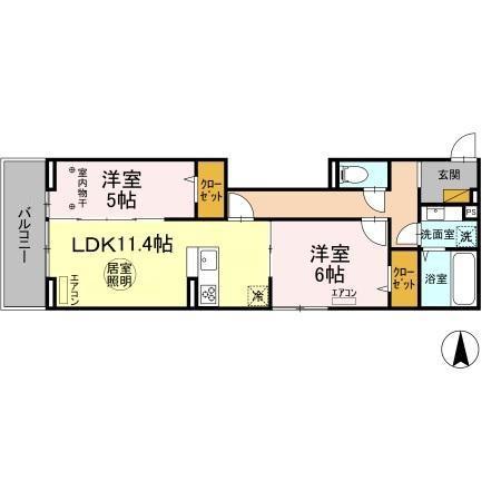 NOBLE FERRO B棟(2LDK/3階)の間取り写真