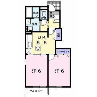 N&YアベニューB・C・D・E・F(2DK/1階)の間取り写真