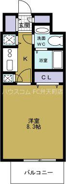 PARK HILLS 弁天町 REVE(1K/8階)の間取り写真