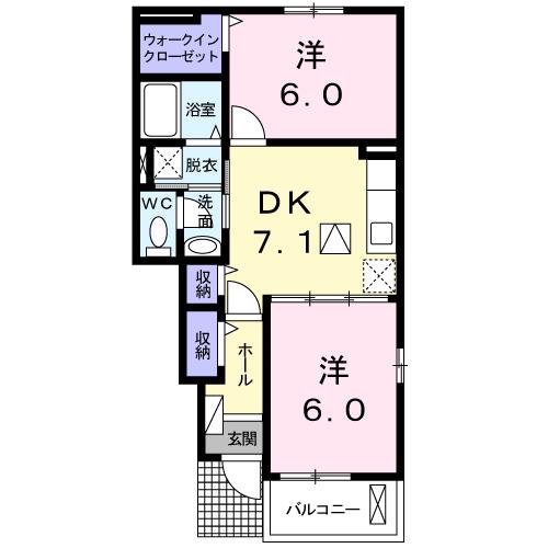 フローレンス・ユーB(2DK/1階)の間取り写真