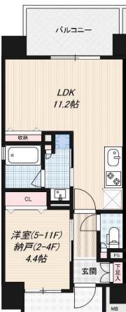 グリュックメゾンエビエ(1LDK/5階)の間取り写真