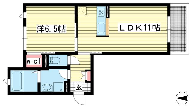 ヴィラージュ山手(1LDK/2階)の間取り写真