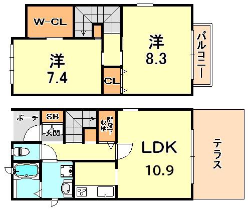 ヴィーダ北町C・D(2LDK/1階)の間取り写真