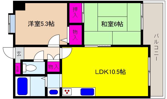 ダンディライオン御影V(2LDK/6階)の間取り写真
