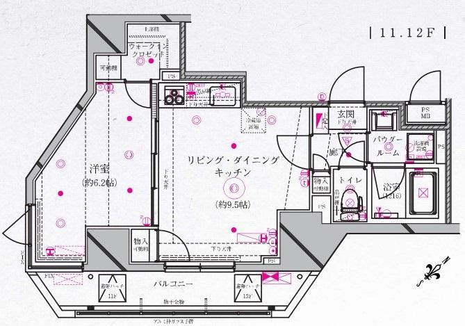 CEST JOLI 駒込(1LDK/11階)の間取り写真