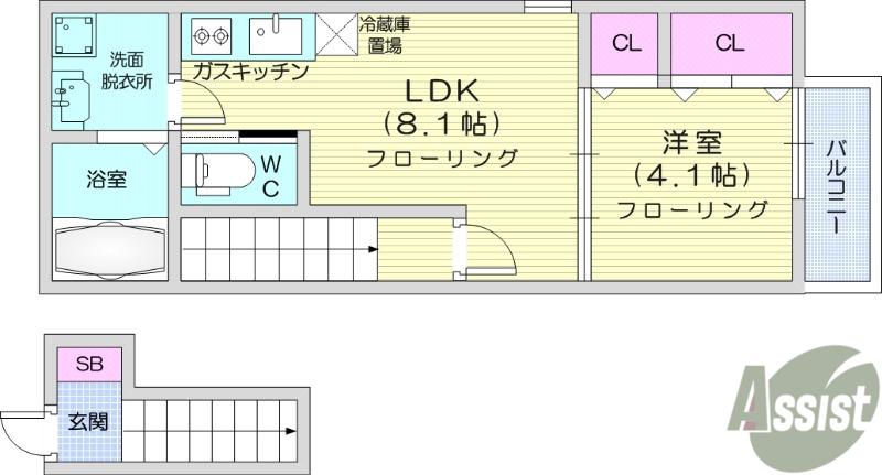 BEFINE門前町(1LDK/2階)の間取り写真