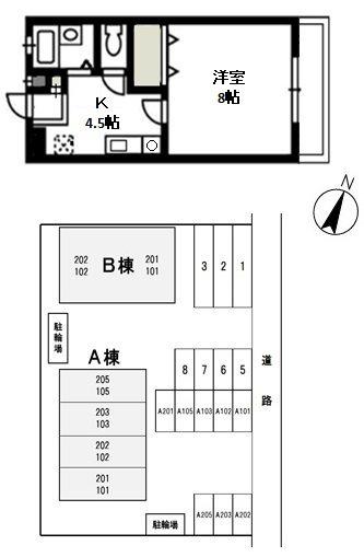 メープル湊A(1K/1階)の間取り写真