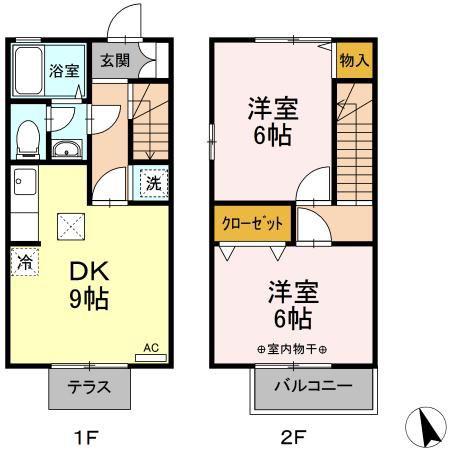アルカディア信陵(2DK/2階)の間取り写真