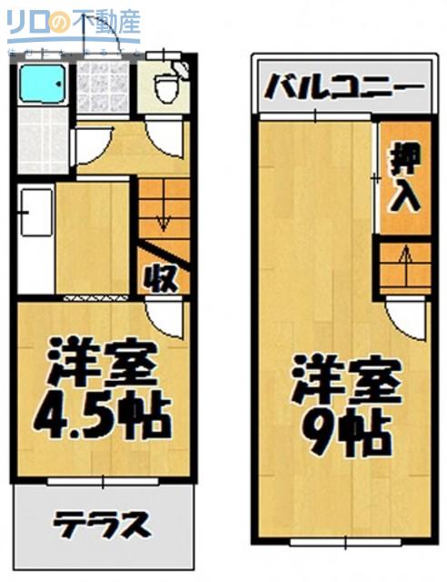 曲尾テラスハウス(2K/1階)の間取り写真