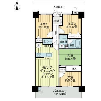 サーパス磐田西小前(4LDK/4階)の間取り写真