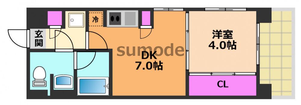 ランティエ茨木大手町(1DK/9階)の間取り写真