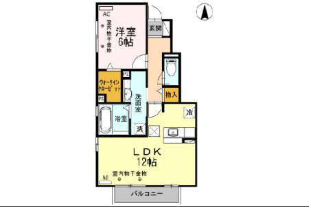 近鉄名古屋線 川越富洲原駅 徒歩21分 2階建 築13年(1LDK/1階)の間取り写真