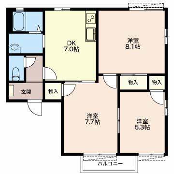 スリーゼ A(3DK/2階)の間取り写真